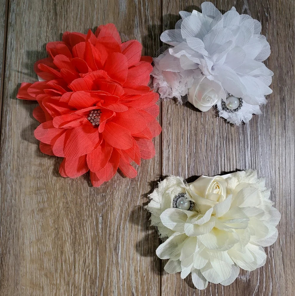 Large White Floral And Rhinestone Embellished Headband Hairbow Baby Toddler 7 …